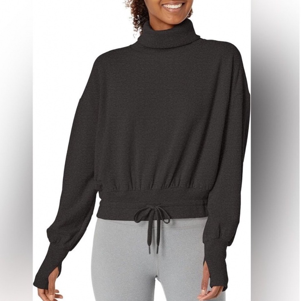 Sweaty Betty Melody Luxe Fleece Turtleneck Sweatshirt Grey M Cropped Size S